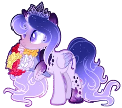 Size: 900x794 | Tagged: safe, artist:existencecosmos188, derpibooru import, twilight sparkle, twilight sparkle (alicorn), oc, oc:existence, unofficial characters only, alicorn, pony, alicorn oc, bouquet, ethereal mane, female, flower, horn, image, jewelry, mare, png, simple background, smiling, solo, starry mane, tiara, transparent background, wings