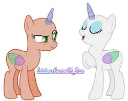 Size: 800x630 | Tagged: safe, artist:existencecosmos188, derpibooru import, oc, unofficial characters only, alicorn, pony, alicorn oc, bald, base, duo, eyes closed, eyeshadow, horn, image, makeup, png, raised hoof, simple background, smiling, suspicious, transparent background, wings