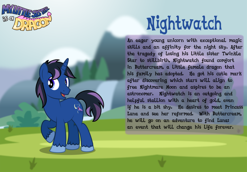 Size: 3015x2102 | Tagged: safe, artist:aleximusprime, derpibooru import, oc, oc:nightwatch, unofficial characters only, pony, unicorn, fanfic:my little sister is a dragon, bio, image, png, raised hoof, solo