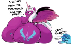 Size: 1912x1200 | Tagged: suggestive, artist:ahobobo, derpibooru import, opaline, alicorn, pony, unicorn, g5, my little pony: make your mark, spoiler:g5, spoiler:my little pony: make your mark, belly, big belly, blopaline, dock, fat, image, large butt, misty brightdawn, png, tail