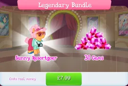 Size: 1266x856 | Tagged: safe, derpibooru import, official, butterscotch sweets, earth pony, pony, background character, background pony, bundle, camera, clothes, costs real money, english, female, gameloft, gem, glasses, image, jpeg, mare, numbers, pants, sale, shirt, solo, solo focus, text