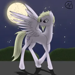 Size: 3200x3200 | Tagged: safe, artist:maître cervidé, derpibooru import, oc, oc:radiant light, pegasus, female, image, moon, night, png, shadow, solo, solo female