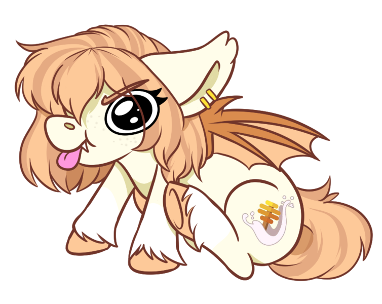 Size: 890x708 | Tagged: safe, artist:rokosmith26, derpibooru import, oc, oc:honey milk, unofficial characters only, bat pony, pony, angy, bat pony oc, bat wings, big eyes, cheeky, chibi, commission, cute, derp, ear piercing, earring, female, floppy ears, freckles, image, jewelry, mare, piercing, png, simple background, sitting, solo, spread wings, tongue out, transparent background, underhoof, unshorn fetlocks, wings, ych result, your character here