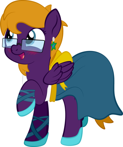 Size: 1280x1531 | Tagged: safe, artist:alexdti, derpibooru import, oc, oc:purple creativity, pony, clothes, dress, gala dress, glasses, image, png, simple background, solo, transparent background