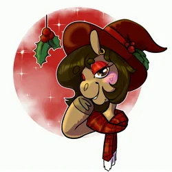 Size: 4096x4096 | Tagged: safe, artist:roseanon4, derpibooru import, oc, oc:hazelnut brew, bedroom eyes, christmas, clothes, hat, holiday, holly, holly mistaken for mistletoe, image, jpeg, looking at you, santa hat, scarf, witch, witch hat