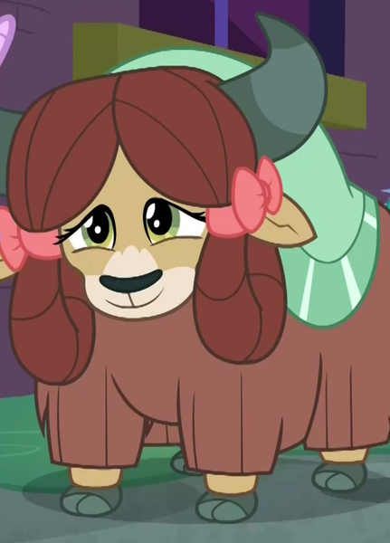 Size: 579x806 | Tagged: safe, derpibooru import, screencap, yona, yak, school raze, bow, cloven hooves, cropped, cute, hair bow, image, monkey swings, png, solo, yonadorable