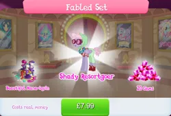 Size: 1262x855 | Tagged: safe, derpibooru import, official, pacifica, pegasus, pony, background character, background pony, brush, bundle, clothes, costs real money, english, female, folded wings, gameloft, gem, glasses, image, jewelry, jpeg, mannequin, mare, necklace, numbers, pants, sale, scissors, shirt, shoes, solo, solo focus, text, wig, wings