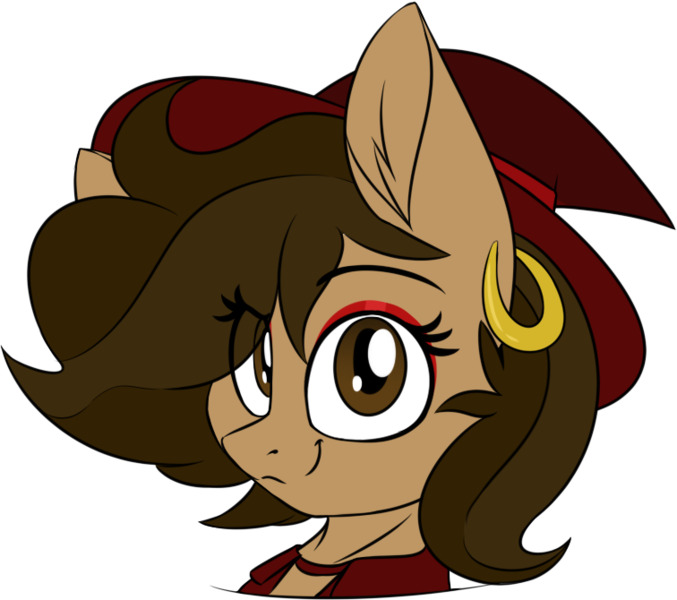 Size: 756x670 | Tagged: safe, artist:notetaker, derpibooru import, oc, oc:hazelnut brew, unofficial characters only, pegasus, bust, ear piercing, earring, eyeshadow, happy, hat, image, jewelry, looking at you, makeup, pegasus oc, piercing, png, portrait, simple background, transparent background, wings, witch, witch hat