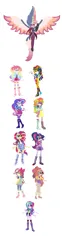 Size: 1112x4520 | Tagged: safe, artist:doraeartdreams-aspy, artist:janethepegasus, artist:prettycelestia, apple bloom, aria blaze, discord, fluttershy, pinkie pie, rainbow dash, rarity, saffron masala, sci-twi, scootaloo, sonata dusk, starlight glimmer, sunset shimmer, sweetie belle, twilight sparkle, oc, oc:alphazet, oc:skittle scoop, equestria girls, daydream shimmer, fusion, image, midnight sparkle, png