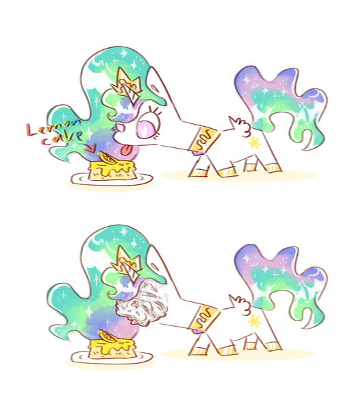 Size: 2048x2389 | Tagged: safe, artist:liustranapolu, derpibooru import, princess celestia, alicorn, pony, cake, cakelestia, chibi, female, food, image, jpeg, mare