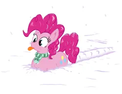Size: 1442x1114 | Tagged: safe, artist:eels, derpibooru import, pinkie pie, pony, image, pegaduck, png, snow, solo, tongue out