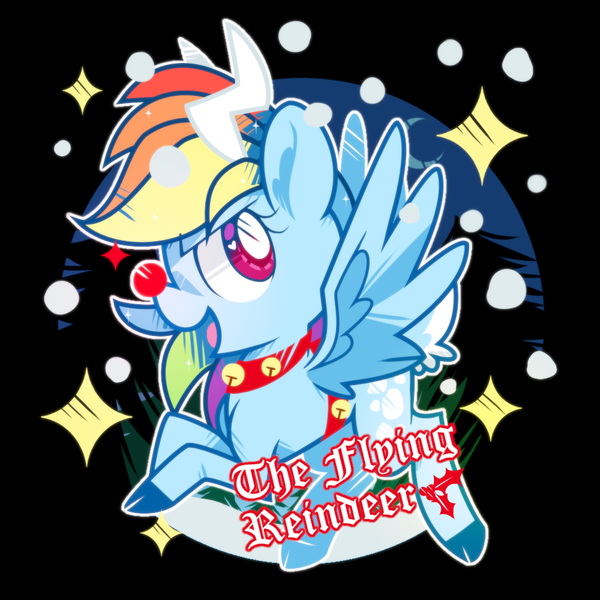 Size: 1000x1000 | Tagged: safe, artist:yokokinawa, derpibooru import, rainbow dash, deer, deer pony, original species, peryton, image, png, reindeer dash, solo