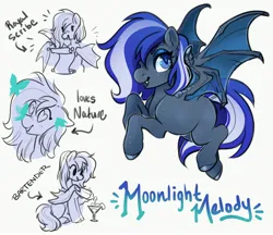 Size: 3129x2700 | Tagged: safe, artist:opalacorn, derpibooru import, oc, oc:moonlight melody, unofficial characters only, bat pony, butterfly, insect, pony, alcohol, bat pony oc, bat wings, butterfly on nose, female, heart, heart eyes, image, insect on nose, jpeg, mare, martini glass, quill, scroll, simple background, solo, white background, wingding eyes, wings