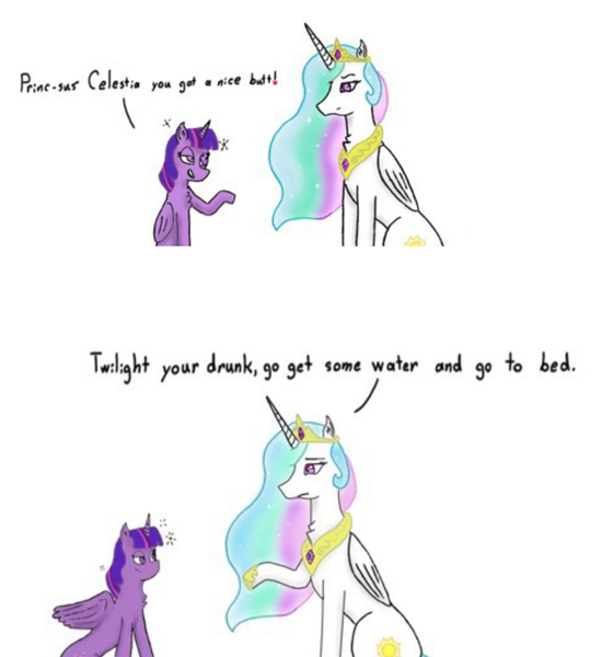 Size: 828x903 | Tagged: safe, artist:nismorose, derpibooru import, princess celestia, twilight sparkle, twilight sparkle (alicorn), alicorn, comic, crown, cutie mark, done with your shit, drunk, drunk bubbles, drunk twilight, ethereal mane, eyebrows, horn, image, jewelry, jpeg, raised eyebrow, regalia, simple background, sparkly mane, speech, spread wings, talking, text, wavy mane, white background, wings