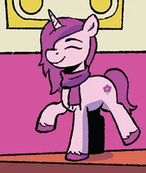 Size: 252x299 | Tagged: safe, derpibooru import, idw, pony, unicorn, spoiler:comic, spoiler:g5comic, spoiler:g5comic07, clothes, female, g5, image, mare, png, primrose (g5), scarf, solo