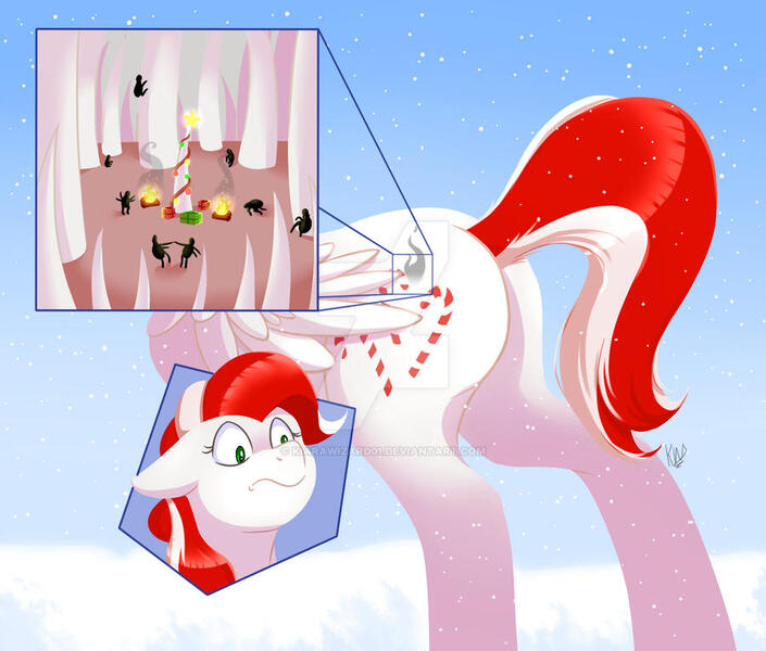 Size: 900x766 | Tagged: safe, artist:kiarawizard01, derpibooru import, oc, oc:peppermint pattie, butt, christmas, fleas, holiday, image, jpeg, micro, plot, zoomed in