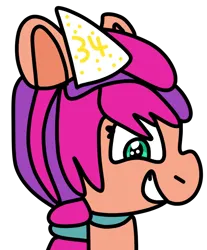Size: 814x981 | Tagged: safe, artist:jadeharmony, derpibooru import, sunny starscout, earth pony, pony, birthday, bust, cute, female, g5, grin, hat, image, mare, party hat, png, simple background, smiling, solo, sunnybetes, transparent background, vanessa hudgens