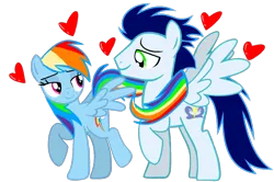 Size: 1350x895 | Tagged: safe, artist:mlplary6, derpibooru import, rainbow dash, soarin', pegasus, pony, female, heart, image, looking at each other, looking at someone, male, mare, png, seduction, shipping, simple background, smiling, smiling at each other, soarindash, stallion, straight, tail, tail seduce, transparent background, vector