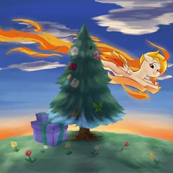 Size: 4096x4096 | Tagged: safe, artist:felldeal, derpibooru import, series:daily drawing december, christmas, dawn, flare (g5), g5, holiday, image, jpeg, sunset, tree