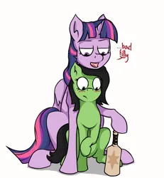 Size: 3140x3400 | Tagged: suggestive, artist:crownhound, derpibooru import, twilight sparkle, twilight sparkle (alicorn), oc, oc:anonfilly, alicorn, pony, age difference, blushing, female, filly, image, imminent spanking, implied foalcon, implied spanking, implied underage, lewd, nervous, paddle, png, punishment, sadomasochism, simple background, sitting, talking, text, white background