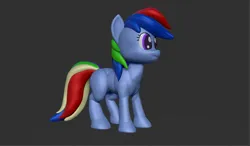 Size: 1415x826 | Tagged: safe, artist:tojyo, pony, 3d, blue coat, craft, female, happy, image, mare, multicolored mane, multicolored tail, png, purple eyes, sculpture, standing