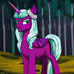 Size: 1024x1024 | Tagged: safe, derpibooru import, machine learning generated, opaline, alicorn, pony, my little pony: make your mark, spoiler:g5, spoiler:my little pony: make your mark, belly, g5, image, outdoors, png, pregnant, solo