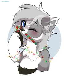 Size: 1200x1400 | Tagged: safe, artist:butterbit, derpibooru import, deer, deer pony, original species, pony, candy, candy cane, christmas, christmas lights, cute, food, holiday, image, png, solo