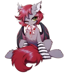 Size: 1517x1679 | Tagged: safe, artist:swaybat, derpibooru import, oc, oc:swaybat, unofficial characters only, bat pony, derpibooru community collaboration, 2023 community collab, bat pony oc, bat wings, clothes, image, png, simple background, socks, solo, transparent background, wings