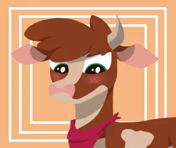 Size: 1799x1510 | Tagged: safe, artist:kingrow, derpibooru import, arizona cow, cow, them's fightin' herds, arizona (tfh), arizonadorable, bandana, blushing, community related, cute, horn, image, looking down, png, simple background, solo