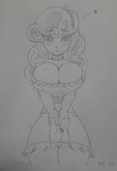 Size: 2193x3207 | Tagged: suggestive, artist:katanis, derpibooru import, sweetie belle, human, equestria girls, big breasts, blushing, breasts, cute, female, floating heart, heart, image, jpeg, letter, love letter, older, older sweetie belle, pencil drawing, shaking, shy, sketch, traditional art