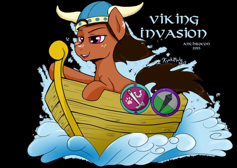 Size: 2444x1737 | Tagged: safe, artist:kyokimute, derpibooru import, oc, oc:dioponi, unofficial characters only, earth pony, pony, 2015, coat of arms, convention, design, freckles, helmet, horned helmet, image, male, ocean, png, shield, shirt design, simple background, solo, stallion, viking, viking helmet, water, wave