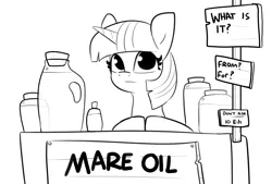 Size: 1980x1340 | Tagged: safe, artist:tjpones, derpibooru import, twilight sparkle, pony, unicorn, black and white, female, grayscale, hooves together, image, looking at you, mare, monochrome, oil, png, sign, simple background, solo, unicorn twilight, white background