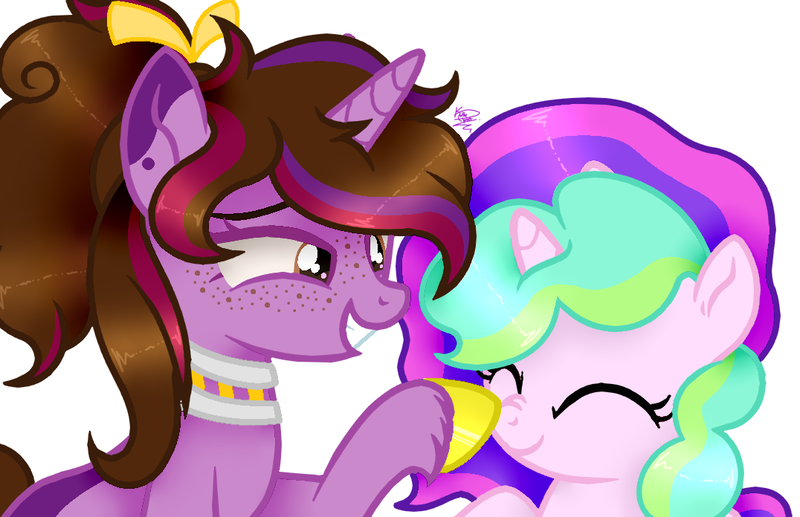 Size: 1076x696 | Tagged: safe, artist:kapai882, artist:kathe, artist:kathepart, derpibooru import, edit, oc, oc:kathe, oc:kathepaint, unicorn, boop, boop edit, collar, image, png, simple background