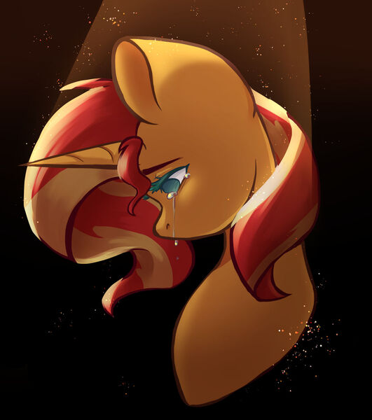 Size: 1280x1446 | Tagged: safe, artist:lavicho, derpibooru import, sunset shimmer, pony, unicorn, bust, crying, female, image, jpeg, profile, solo