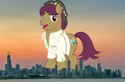 Size: 2048x1347 | Tagged: safe, artist:cheezedoodle96, artist:jaredking779, derpibooru import, edit, snap shutter, earth pony, pony, chicago, clothes, giant pony, giant/macro earth pony, hat, highrise ponies, illinois, image, irl, jpeg, macro, male, mega giant, photo, ponies in real life, shirt, stallion