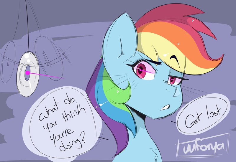 Size: 2048x1408 | Tagged: suggestive, artist:darkdoubloon, rainbow dash, pegasus, pony, comic, dialogue, female, hypnosis, image, jpeg, mare, signature, solo