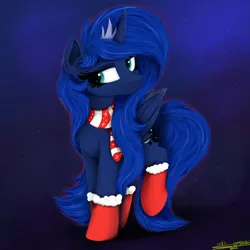 Size: 4000x4000 | Tagged: safe, artist:ser-p, derpibooru import, princess luna, pony, absurd resolution, clothes, image, png, scarf, socks, solo