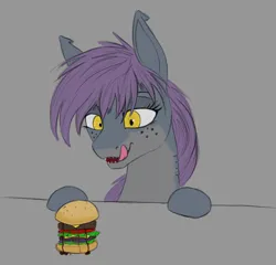 Size: 1250x1200 | Tagged: safe, artist:stray prey, derpibooru import, oc, oc:spring tide, unofficial characters only, original species, shark, shark pony, burger, female, food, image, meat, png, ponies eating meat, sharp teeth, solo, teeth