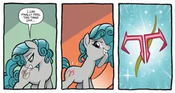 Size: 1334x710 | Tagged: safe, artist:tonyfleecs, derpibooru import, idw, swift foot, earth pony, pony, spoiler:comic, dialogue, fake cutie mark, feats of friendship, female, g4, image, jpeg, mare, solo, speech bubble, thracian