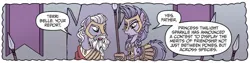 Size: 1334x336 | Tagged: safe, artist:tonyfleecs, derpibooru import, idw, king diomedes, terri belle, earth pony, pony, spoiler:comic, dialogue, duo, feats of friendship, female, g4, image, jpeg, male, mare, speech bubble, stallion, thracian