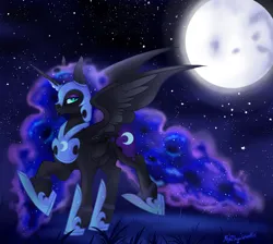 Size: 3516x3156 | Tagged: safe, artist:nightingalewolfie, derpibooru import, nightmare moon, pony, image, moon, night, png, solo