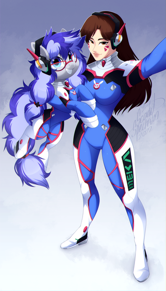 Size: 976x1711 | Tagged: safe, artist:scarlet-spectrum, derpibooru import, oc, oc:cinnabyte, unofficial characters only, earth pony, human, pony, d.va, earth pony oc, image, overwatch, png