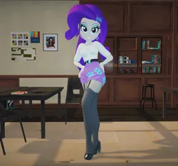 Size: 2007x1881 | Tagged: safe, derpibooru import, rarity, human, equestria girls, 3d, 3d model, art class, bedroom eyes, breasts, busty rarity, clothes, garter straps, hand on hip, humanized, image, looking at you, miniskirt, png, school, skirt, socks, stockings, thigh highs, vam, virt-a-mate