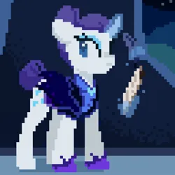 Size: 1200x1200 | Tagged: safe, artist:melodylibris, derpibooru import, rarity, pony, unicorn, alternate hairstyle, alternate timeline, female, hair bun, image, jpeg, levitation, magic, mare, night maid rarity, nightmare takeover timeline, paper, pixel art, quill, solo, tail, tail bun, telekinesis