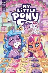 Size: 2063x3131 | Tagged: safe, artist:sophillia, derpibooru import, idw, official, applejack, fluttershy, hitch trailblazer, izzy moonbow, pinkie pie, pipp petals, rainbow dash, rarity, sunny starscout, twilight sparkle, zipp storm, earth pony, pegasus, pony, unicorn, my little pony: make your mark, spoiler:comic, spoiler:g5comic, spoiler:g5comic13, baking, comic cover, cookie, female, food, g5, image, jpeg, male, mane five (g5), mane six, mare, my little pony logo, stallion