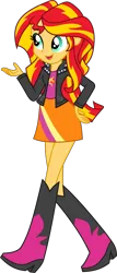 Size: 3000x7033 | Tagged: safe, artist:starryshineviolet, derpibooru import, sunset shimmer, human, equestria girls, boots, chatting, clothes, female, g4, high res, image, jacket, leather, leather jacket, png, shoes, simple background, skirt, solo, transparent background, vector, walking