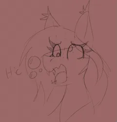 Size: 719x748 | Tagged: safe, artist:codras, oc, oc:panne, unofficial characters only, bat pony, pony, derp, ear tufts, hiccups, image, monochrome, png, red background, simple background, sketch, solo