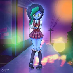 Size: 4500x4500 | Tagged: safe, artist:theratedrshimmer, derpibooru import, human, equestria girls, g5, bokeh, chromatic aberration, clothes, crystal prep academy uniform, cute, equestria girls-ified, female, g5 to equestria girls, generation leap, image, misty brightdawn, mistybetes, png, retro, school uniform, solo