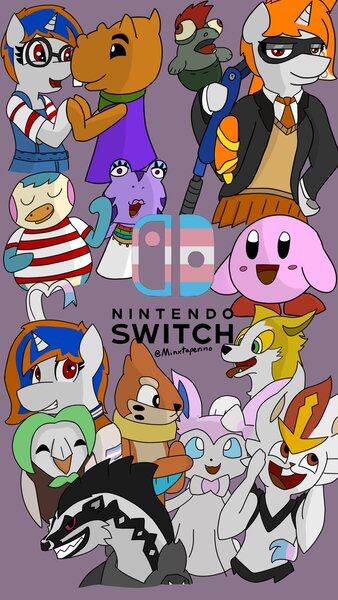 Size: 1080x1920 | Tagged: safe, artist:minxtaperino, derpibooru import, oc, oc:julia minx, sylveon, animal crossing, buisel, cinderace, image, jpeg, kirby, kirby (series), nintendo switch, pokemon sword and shield, pokémon, pride, pride flag, splatoon, transgender, transgender pride flag