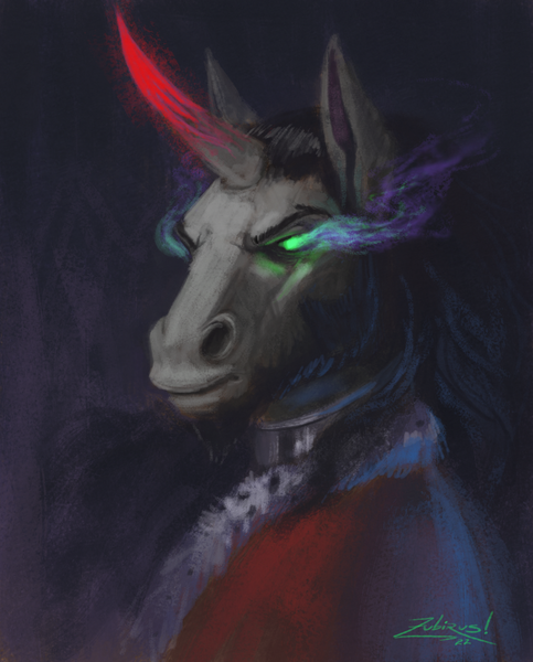 Size: 900x1118 | Tagged: safe, artist:zubirus, derpibooru import, king sombra, umbrum, unicorn, bust, digital painting, evil, fine art emulation, glow, glowing eyes, glowing horn, horn, image, painterly, painting, png, portrait, serious, serious face, sombra eyes